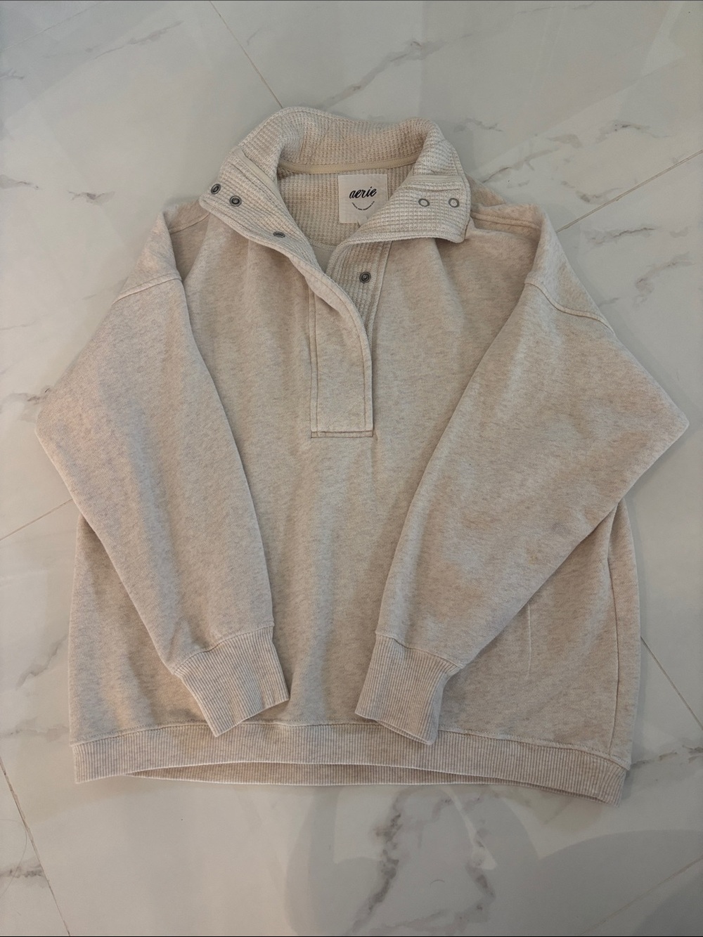 aerie Cream Snap Collar Sweatshirt
